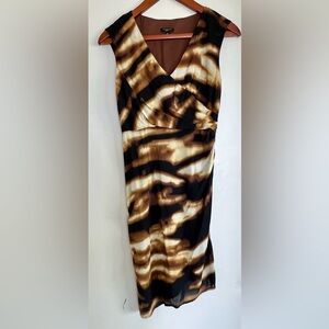 Ann Taylor Silk Abstract Sheath Dress | Brown & Black | 0 Petite